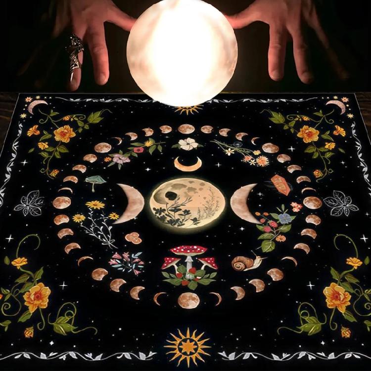 Divinations Tablecloth Moonphases Flower Pattern Tarot Tablecloth Altars Cloth