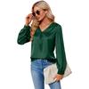 Spring and Autumn Women's Shirts Pleated Long Sleeve Tops V-Neck Blouse