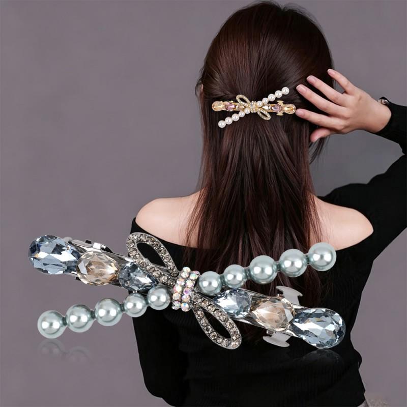 Korean Style Pearl Bow Hair Clip Women Claw Elegant Half-Up Hairstyle Accessory Zinc Alloy