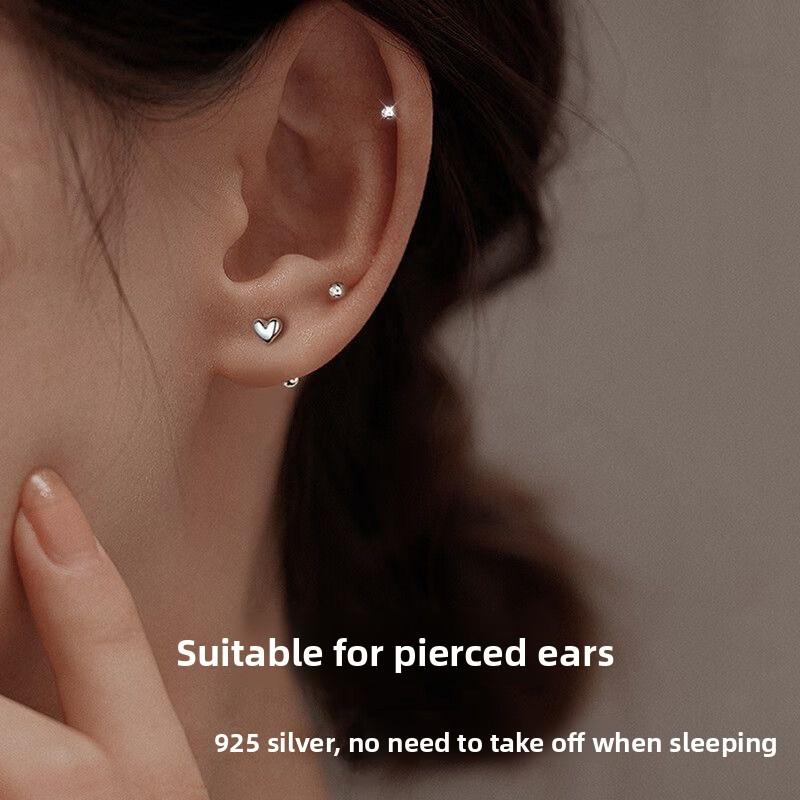 Earlobe Stud Earrings with Silver Pins, Mini Ear Bone Studs, Sleep-friendly, No Need To Remove, Double-headed Threaded Earrings