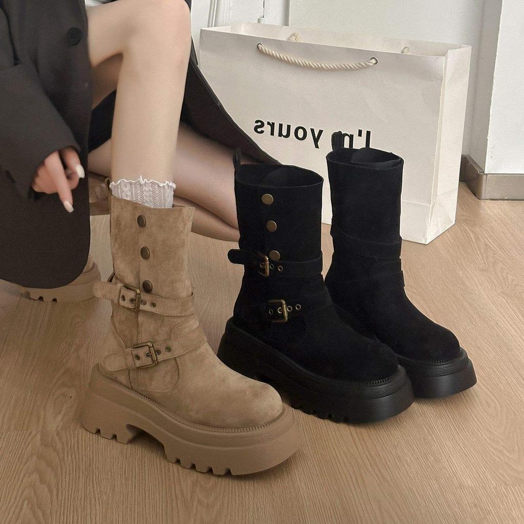 British style platform heightening Martin boots women's new small slim medium tube knight short boots in autumn and winter 2025