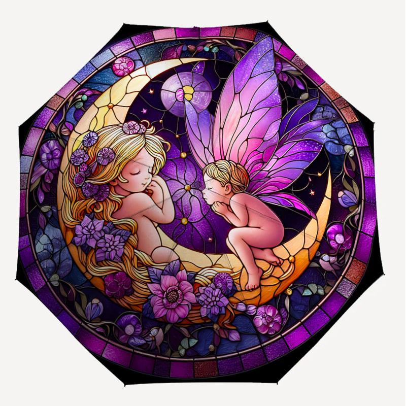 1PC fairy stained glassAutomatic Open/Close Umbrella with Windproof, 8-Rib Sturdy Canopy, Durable Ribs, Fashionable Design1310A
