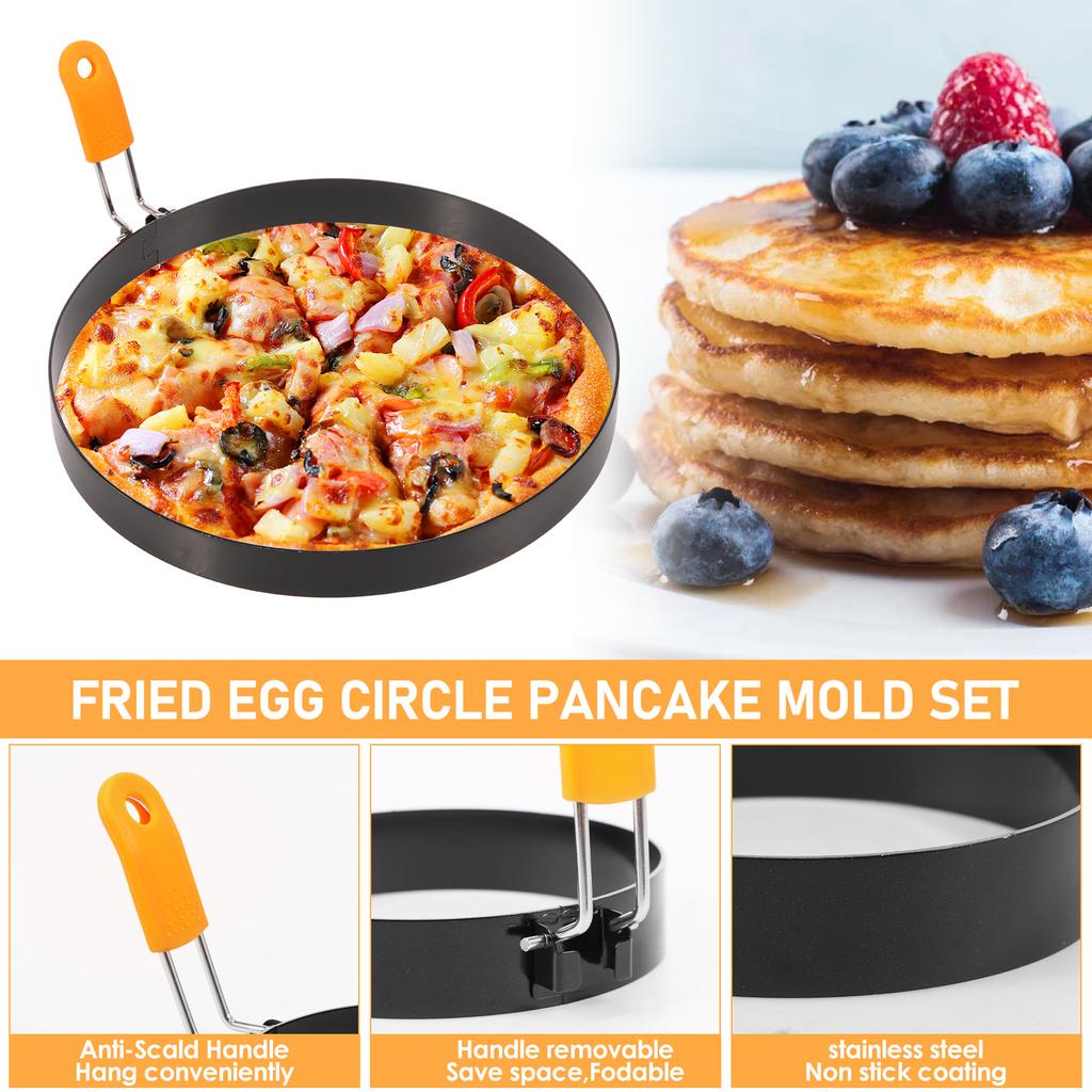 Stainless Steel Egg Ring Set Non Stick Dishwasher Safe Sandwich Egg Mold With Silicone Handle for Breakfast Muffin Pancake