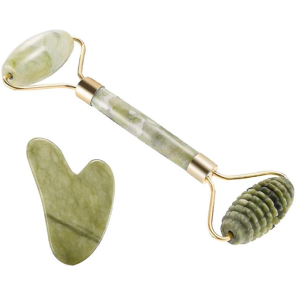 Jade Roller And Set- 100% Natural Jade Face Massager Stones For Face, Eyes, Neck, Body For Anti Aging, Relieve F