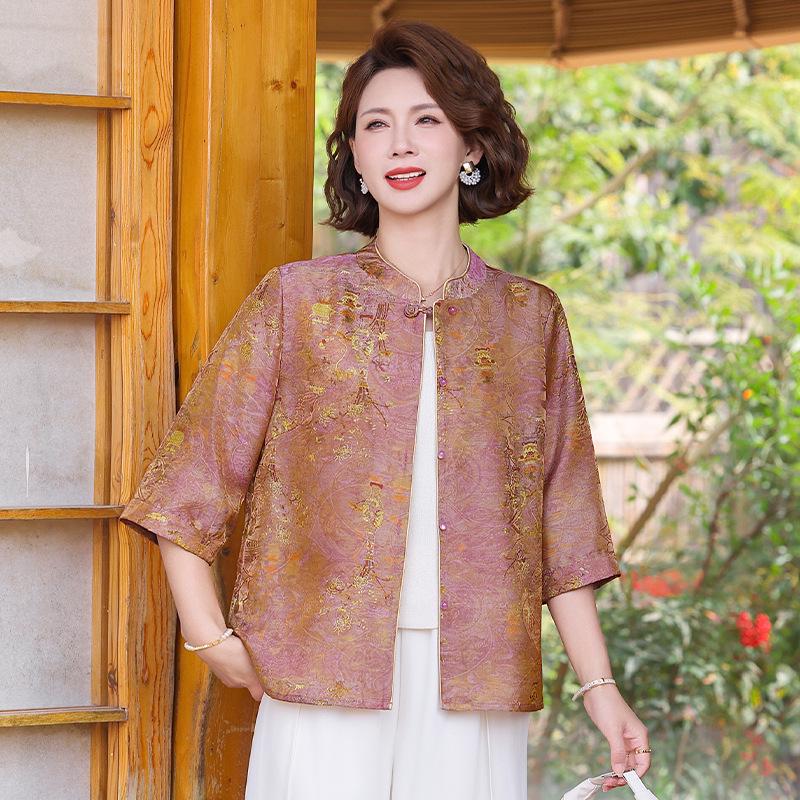 2026 Mother s Day Stylish Chiffon Summer Top - Elegant Seven-Sleeved Shirt for Middle-Aged Moms XXXL оранжевый/красный