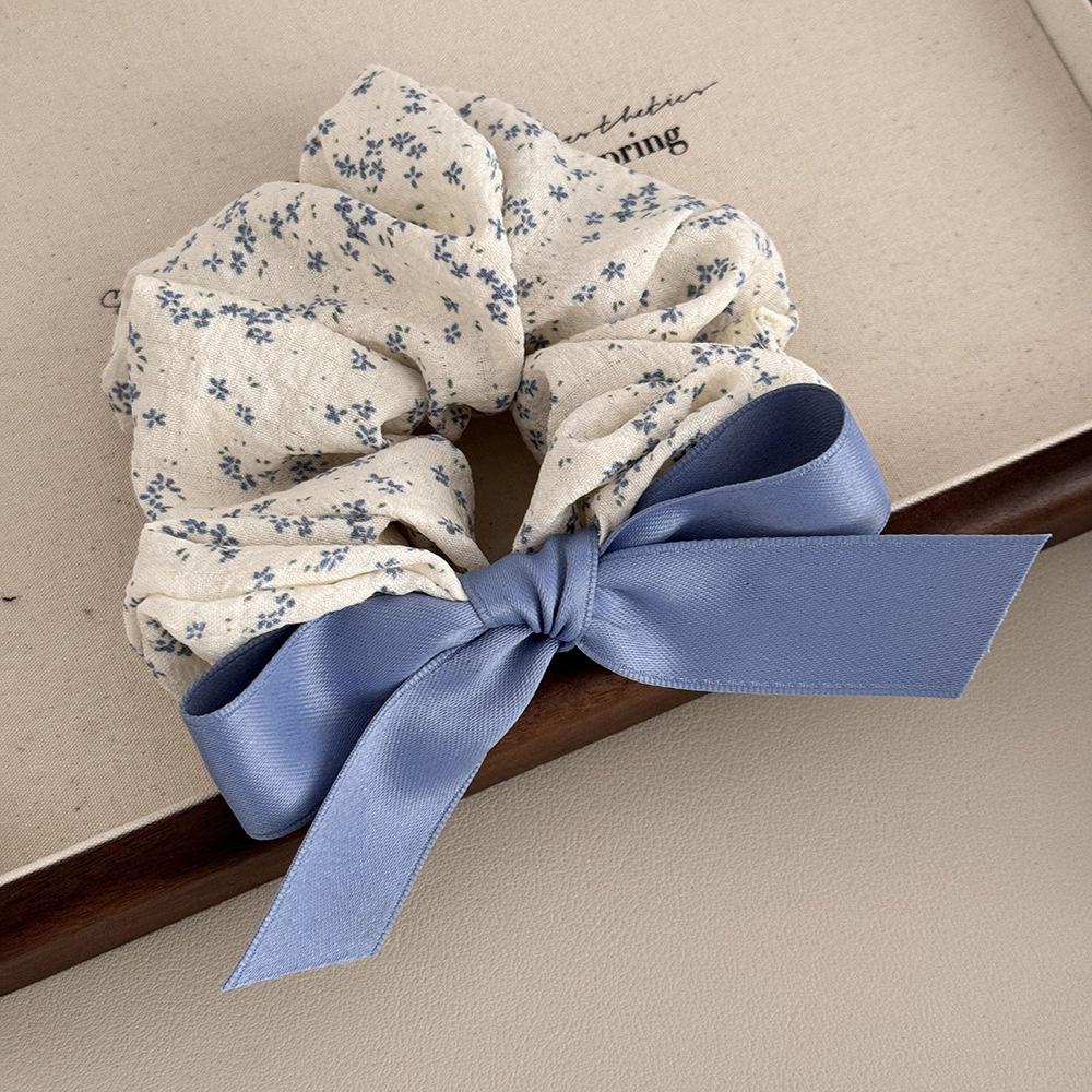 

Корейская Цветочная Синяя Резинка-Скранч - Женская Большая Нежная Резинка для Волос и Повязка на Голову