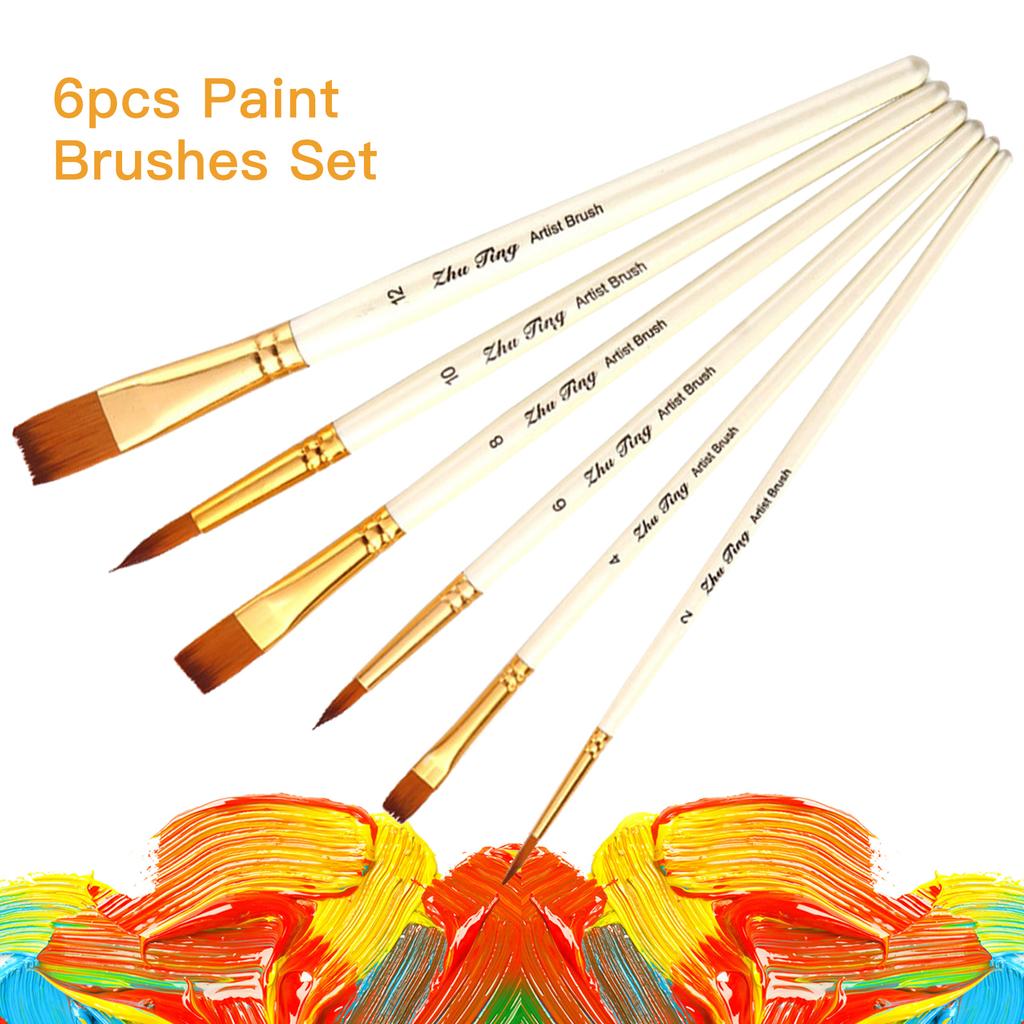 Cheap 6pcs Paint Brushes Set Round and Flat Tips Artists Paintbrushes