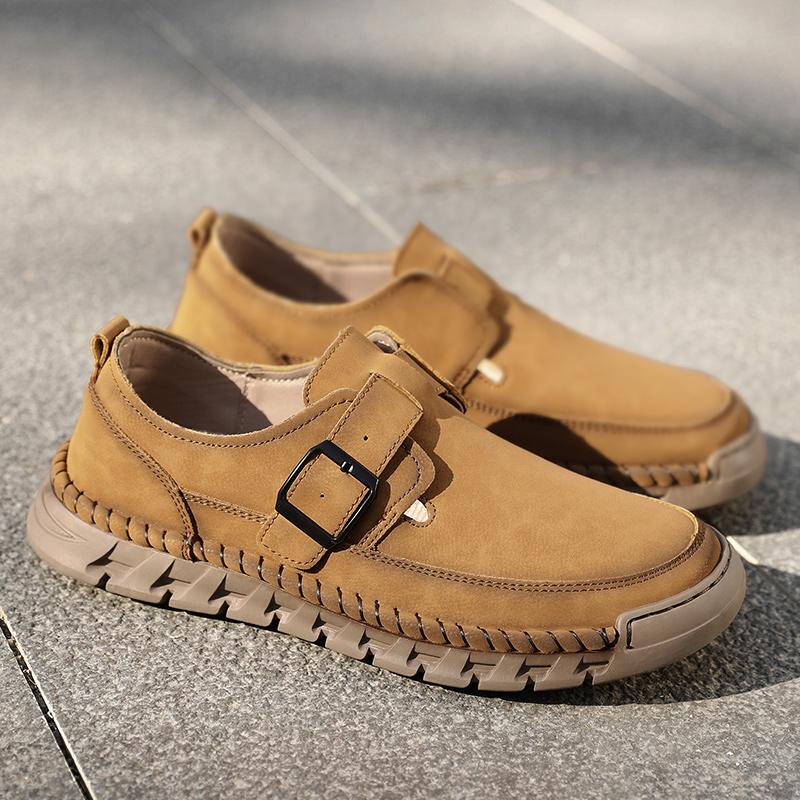 Fashion Men's Brown Leather Casual Shoes Black Loafers Stylish Stitched Sole Derby Shoes Minimalism Suitable for Daily Street Wear 2025