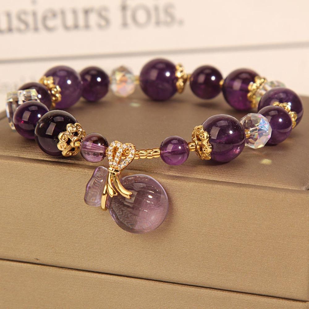 Creative Purple Crystal Bracelet Pendant Flower Fringe Bracelet Purple Beads Bangle  Jewelry Gifts