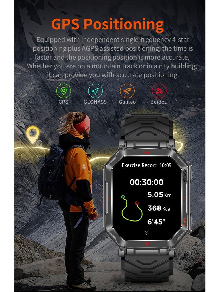 Military Smart Watch for Men with GPS Compass GPT Voice Assistant Smartwatch with LED Flashlight Bluetooth Call Fitness Tracker for Android & iOS