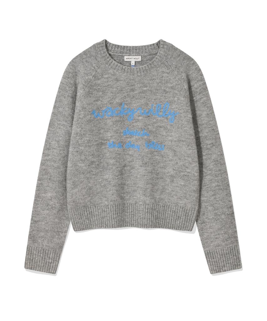 WACKY WILLY Women'S Hairy Lettering Embroidery Pullover Grey