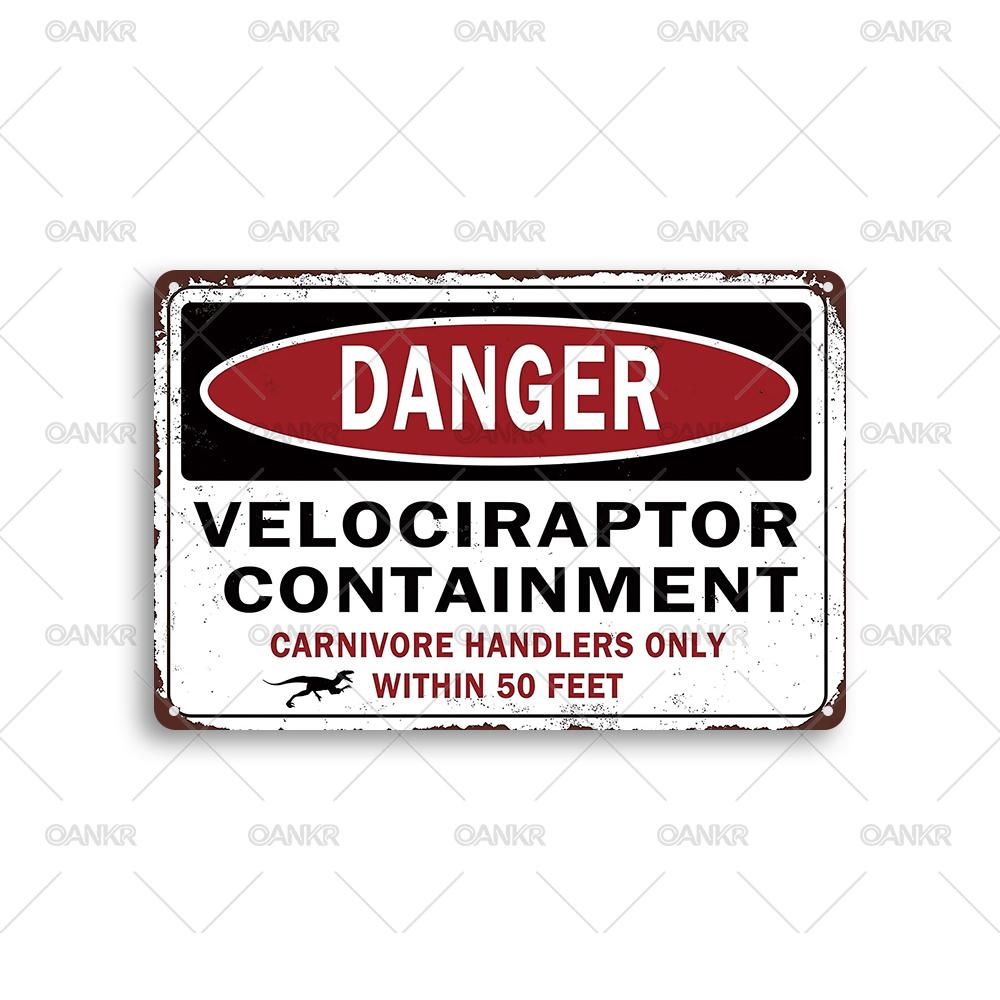

Vintage Warning Poster Metal Tin Sign Danger Velociraptor Containment Metal Signs for Garden Farm Fence Home Wall Decor Plaque 20x30cm（7.8x11.8inch）
