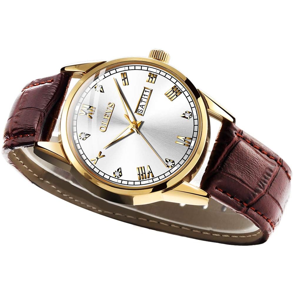 OLEVS Men s Analog Quartz Watch Ultra-Thin Leather Strap Date Display 40mm