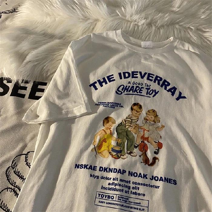 

Женская футболка с коротким рукавом Женская 2025 Лето Новая Корейская Студенческая Любовь Принт Инс Рубашка Круглый Вырез Повседневный Топ Футболка 4XL