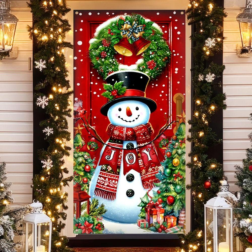 Door Hanging Christmas Door Cover Atmosphere Arrangement Background Santa Claus Banner Old Man Snowman Holiday Props