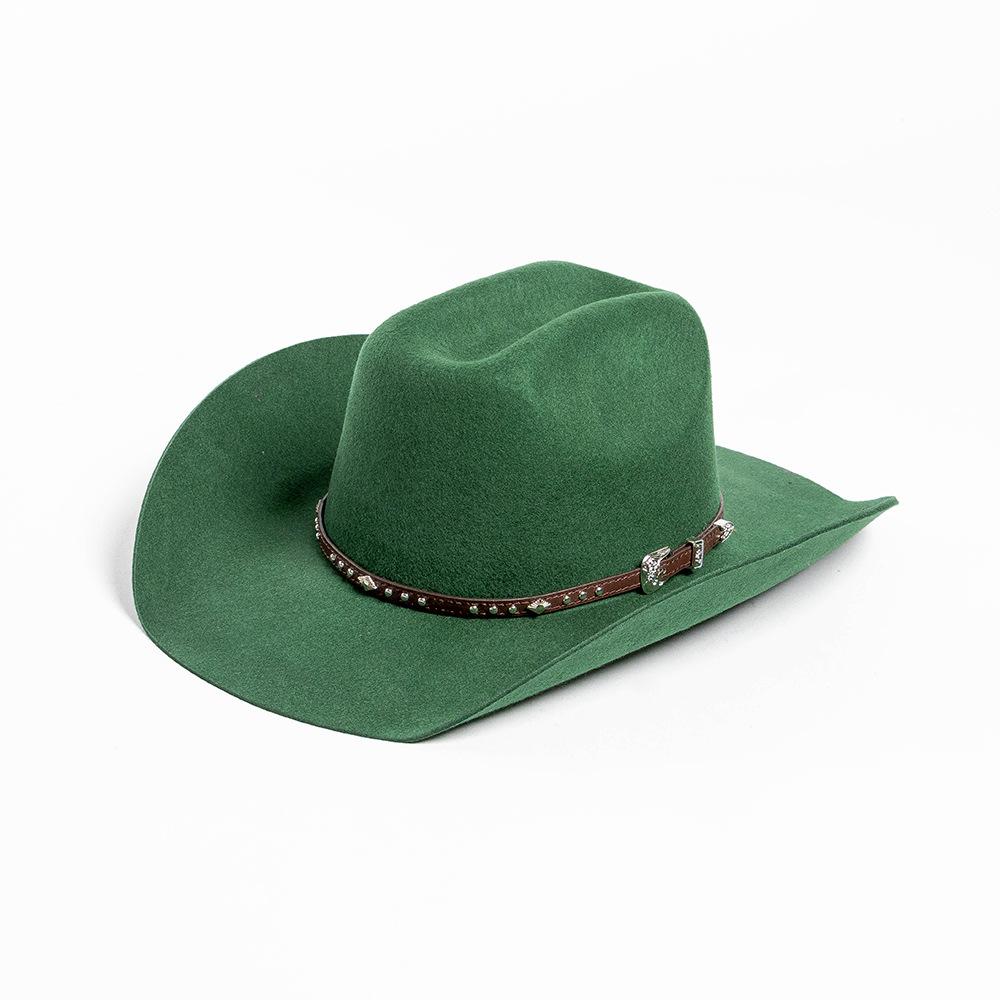 100% Wolle Unifarbener Cowboyhut Mit Nietenbesetztem Lederband Breiter Rand Western Fedora Outdoor Modehut 4 Größen Für Männer Frauen M(56-58cm) gray