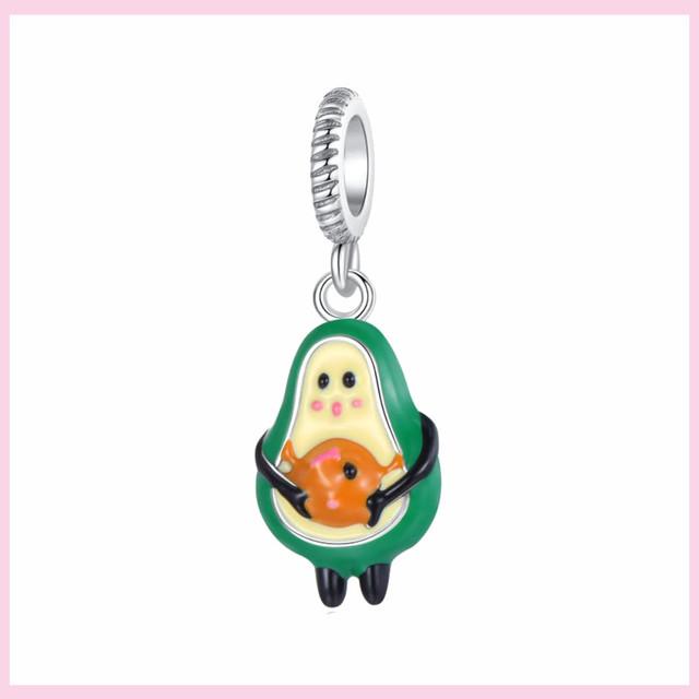 925 Silver Green Color Charms Temperament Cactus Avocado Charm Four Leaf Bead For Bracelet Jewelry Making