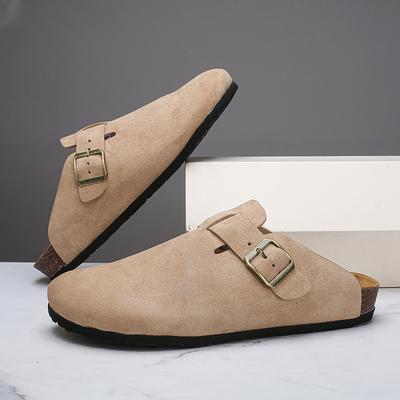 Fashion New Suede Leather Clogs for Men Clogs Soft Cork Footbed Mules Shoes Comfort Slippers Beach Sandals New Arrival Male Half Drag