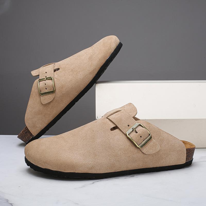 Fashion New Suede Leather Clogs for Men Clogs Soft Cork Footbed Mules Shoes Comfort Slippers Beach Sandals New Arrival Male Half Drag