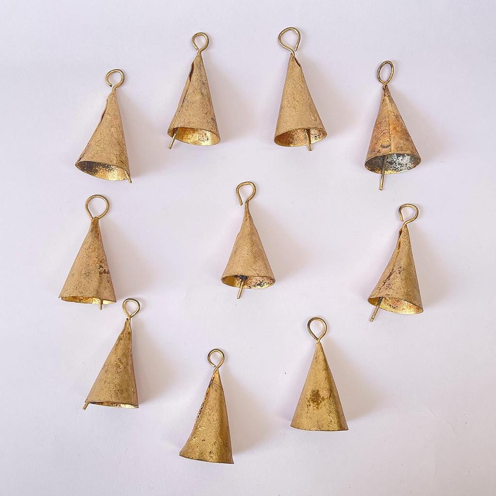 Vintage Gold Metal Bells  1.75 Inch Pack of 10 for Festive Crafts, Farmhouse Decor, Trees and Wind Chimes