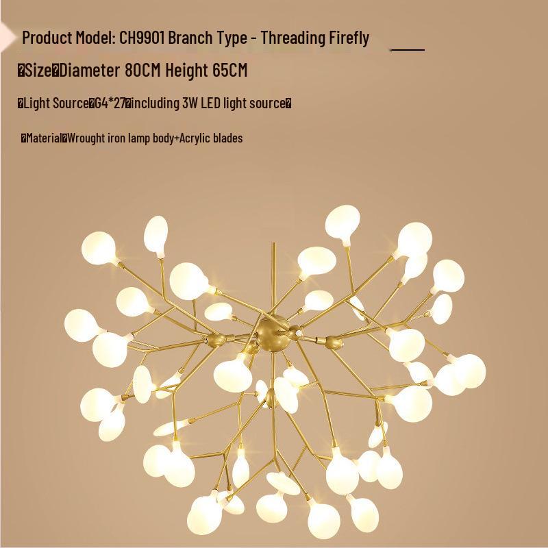 Firefly Branch Nordic Chandelier: Modern Minimalist Lighting for Living Rooms, Restaurants, and Bedrooms