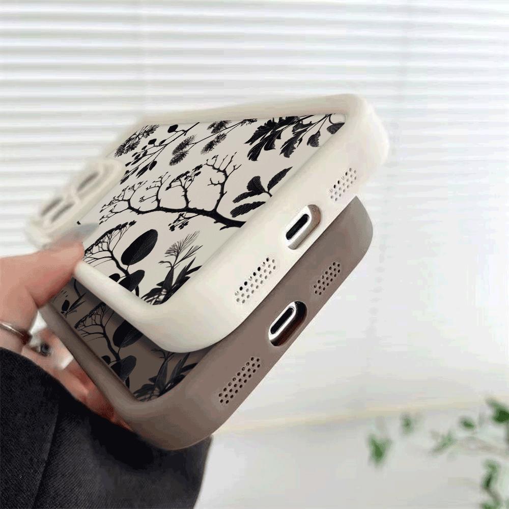 Black Plant Silhouette Pattern Phone Case for IPhone 14 15 16 Plus 13 12 11 16 Pro Max 12 Mini XS Max Anti-Scratch Soft Cover