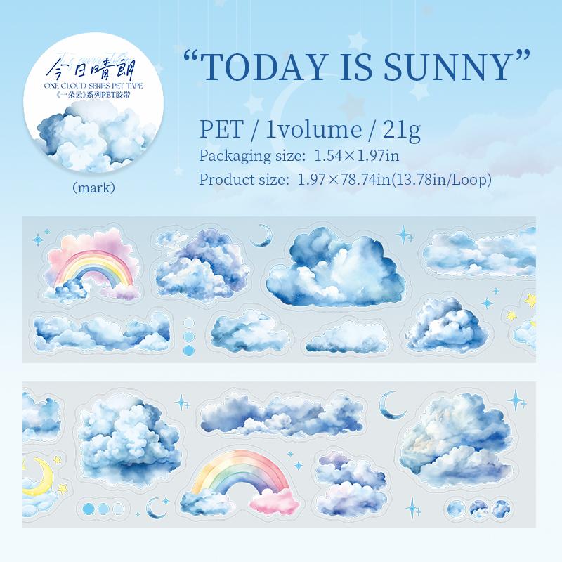 50mm*2m Kawaii Clouds PET Tapes Scrapbooking Journal Planner Background Materials Masking Tape Korean Stationery Office Supplies