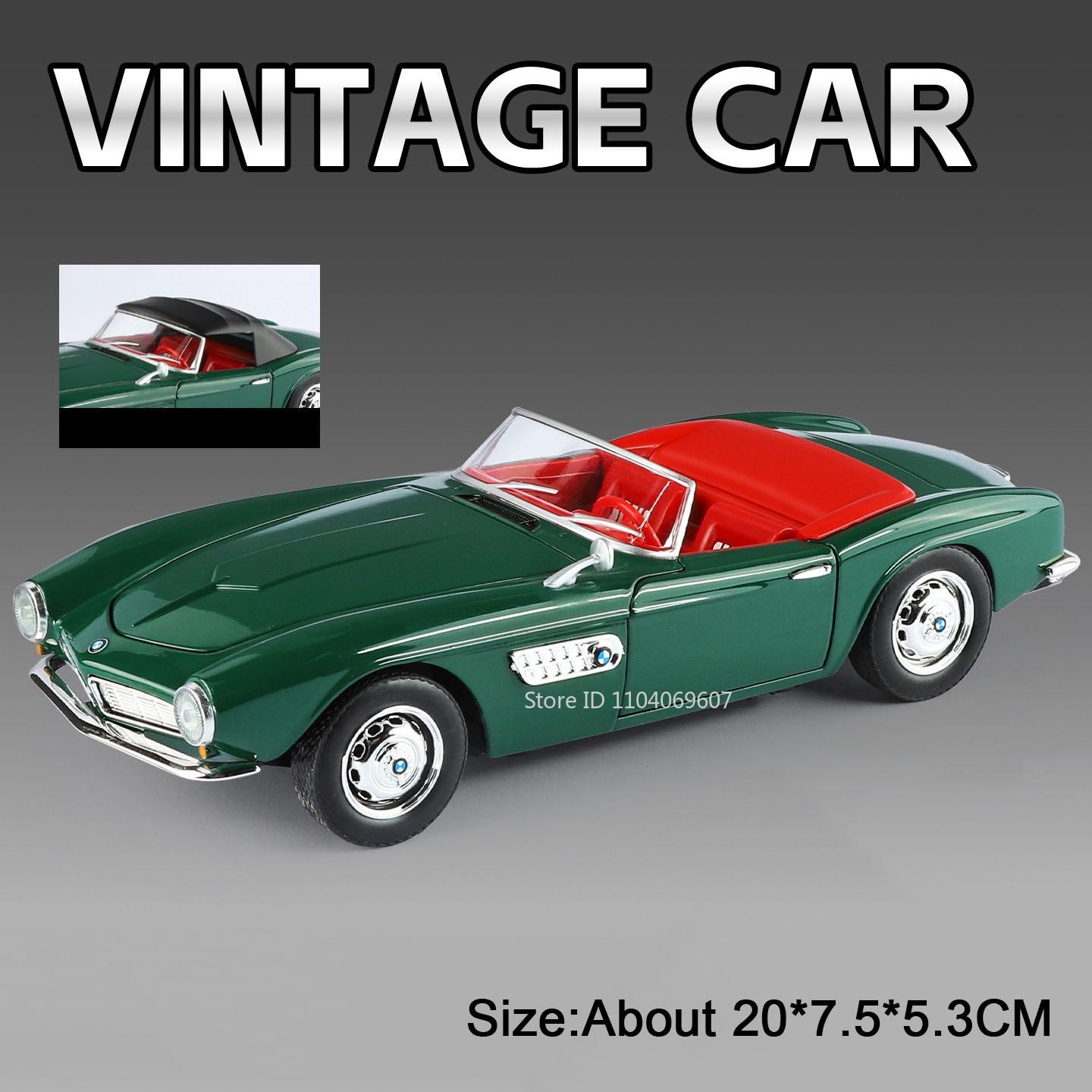 

1:24 507 500K Vintage Car Model Toys Metal Diecast Shock Absorption Doors Opened Sound Light Ornament Vehicles for Children Gift