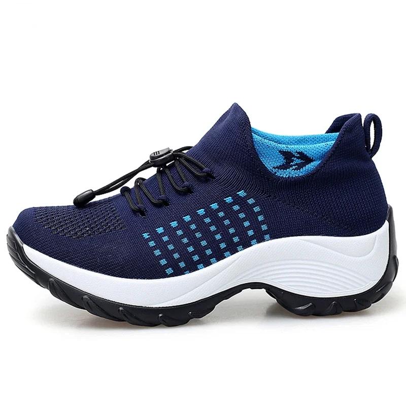 Women Walking Shoes Fashion Sock Sneakers Breathe Comfortable Nursing Footwear Woman Chunky Platform Height Increasing Loafers