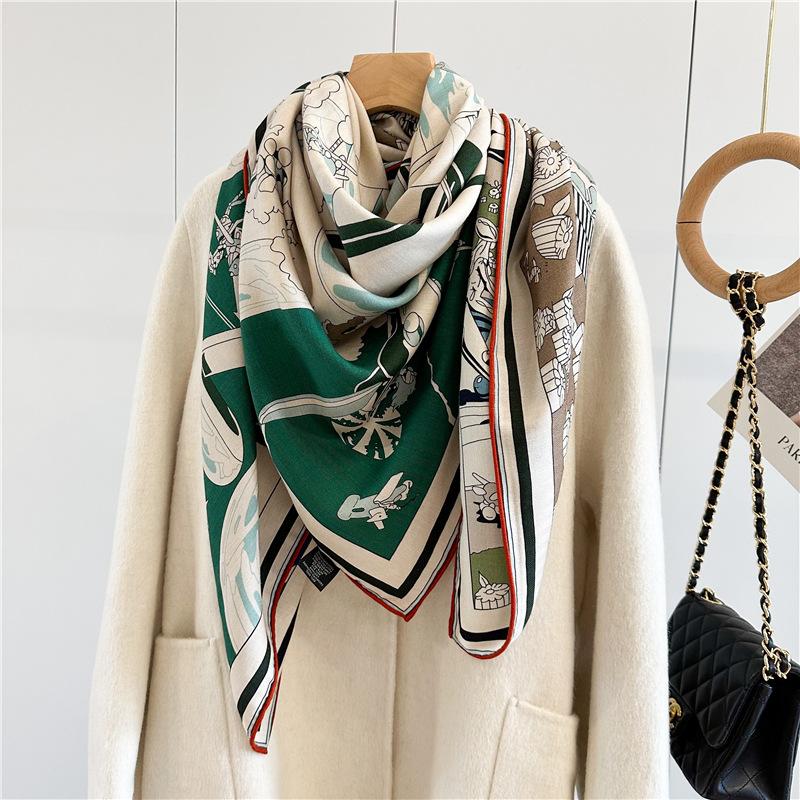 Double Sided Wool Blanket Scarf Shawl 2024 NEW Prints Womens Luxury Pashmina Scarf Shawl Coat Poncho Cape 135x135CM