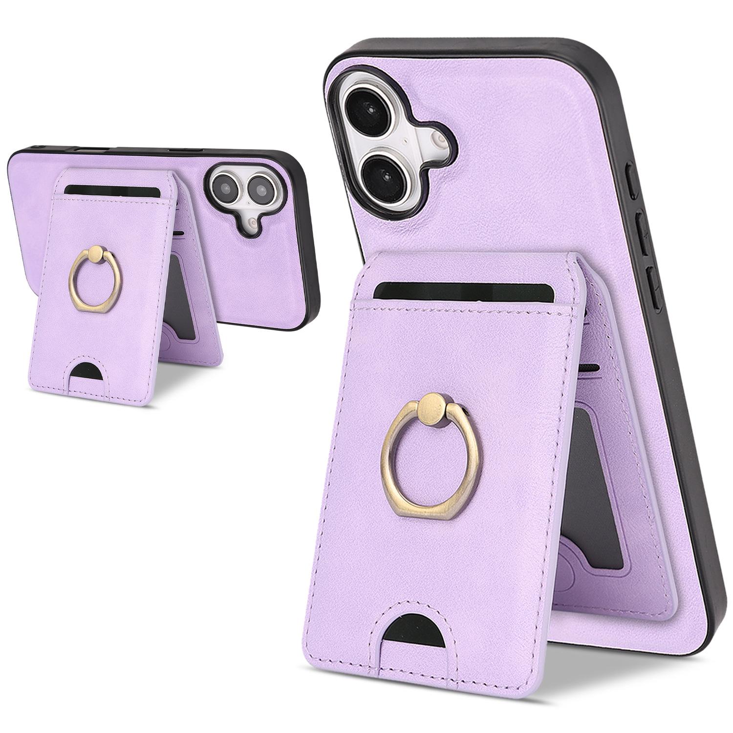 

Detachable Magnetic Card Wallet Leather Case for iPhone 16 Pro Max 17 Air 16e 15 14 13 12 Wireless Charging+Ring Holder Cover iPhone 12 Pro Max фіолетовий