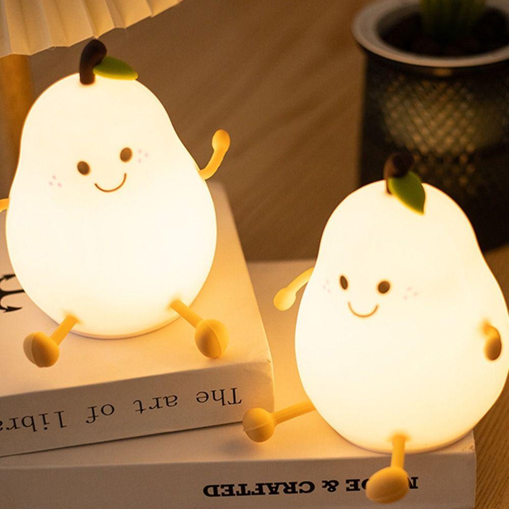 Cute Puppy/Pear Shape Patting Small Night Lamp Silicone Touch Sense Night Light Kids Sleep Light Desktop Decorations