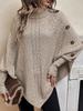 Autumn Winter New Knitted Sweater Women's Clothing, Cable Knit High Neck Button Long Sleeve Top
