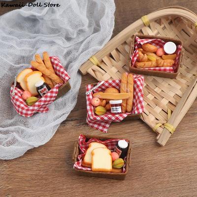 1/12 Dollhouse Miniature Accessories Mini Bread Basket Simulation Kitchen Food Model Toys For Doll House Decoration