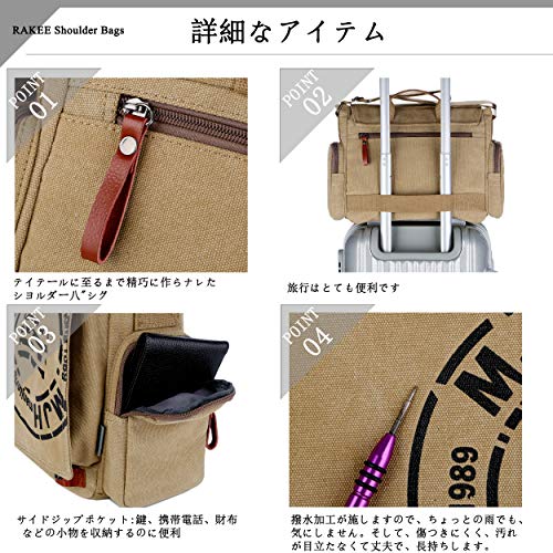 RAKEE Men's Canvas Tote Messenger Bag, Waterproof, A4 Size, Large Capacity, Durable, 4 Colors