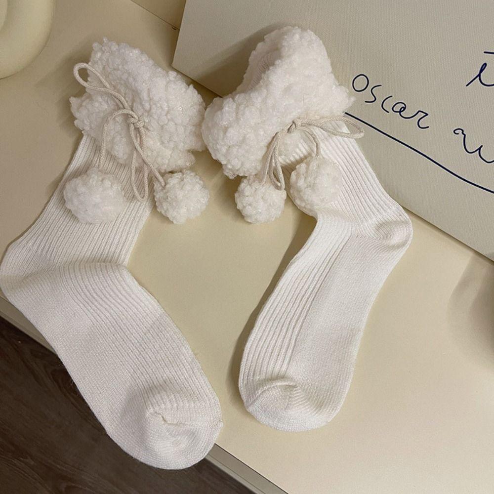 

Плюшевые шарики зимние носки женские Y2K коралловые флисовые носки модные носки до середины голени зимние