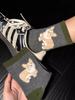 Autumn And Winter Brown Flocked Wool Medium Tube Socks Cute Color Matching Cartoon Dog Thickened Warm Stacking Socks Calf Socks