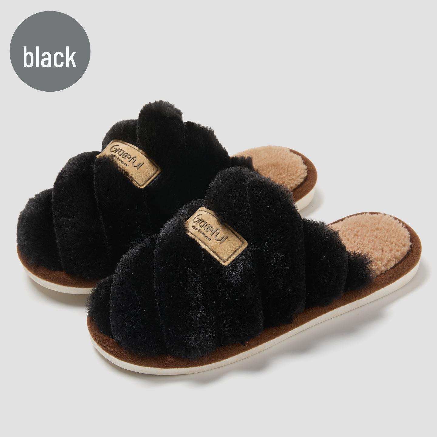 

Жіночі нековзні пухнасті тапочки на товстій підошві для осені/зими, теплі домашні бавовняні тапочки для чоловіків 36-37 (22.5cm) чорний