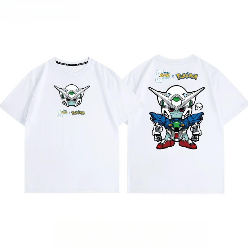 Pokémon Joint Mobile Suit Gundam Cartoon Short Sleeve Top Anime Peripheral Mens and Womens Summer TShirt Top Clothing