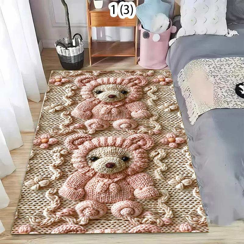 

Adorable Warm 3D Knitted Bear Pattern Soft Plush Area Rug Non-Slip Decorative Carpet for Bedroom Living Room Nursery 40X60cm