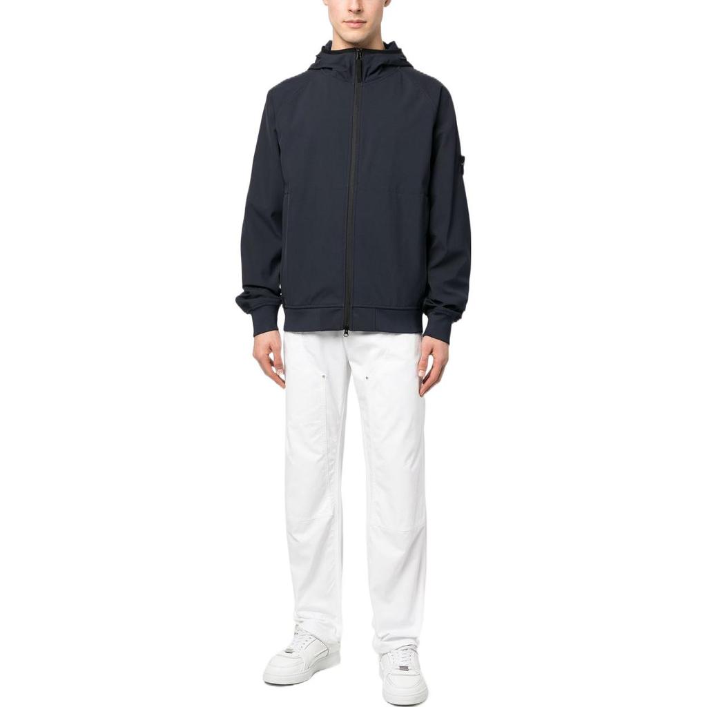 STONE ISLAND Logo Patch Hooded Nylon Jacket Navy Men Outerwear Blue 781540927-V0020
