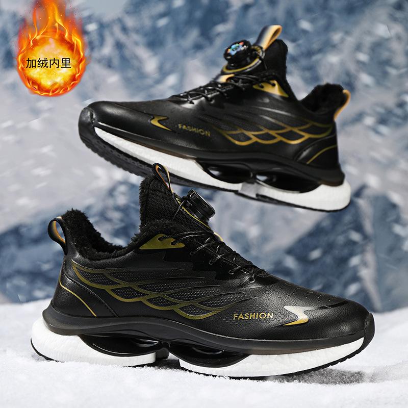 Autumn and Winter Men's Shoes 2025 New Rotating Button Piled Thickened Sports Shoes Men's Outdoor Thick-soled Cushioning Running Shoes