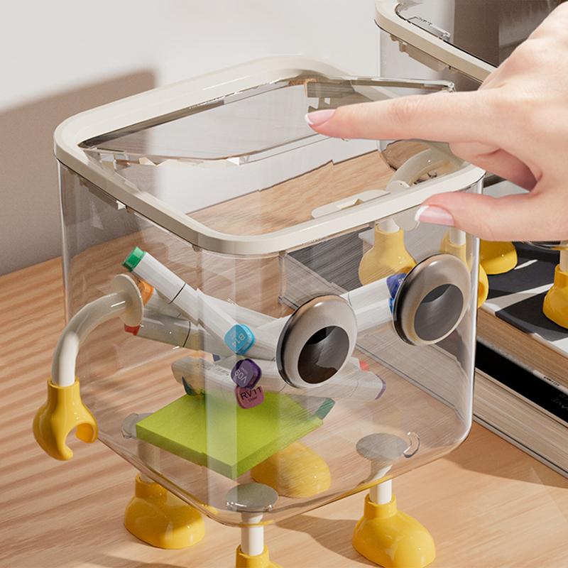 Cute Transparent Desktop Small Trash Can Office High-Value Covered Storage Waste Paper Basket Student Desk Dormitory Storage Bin