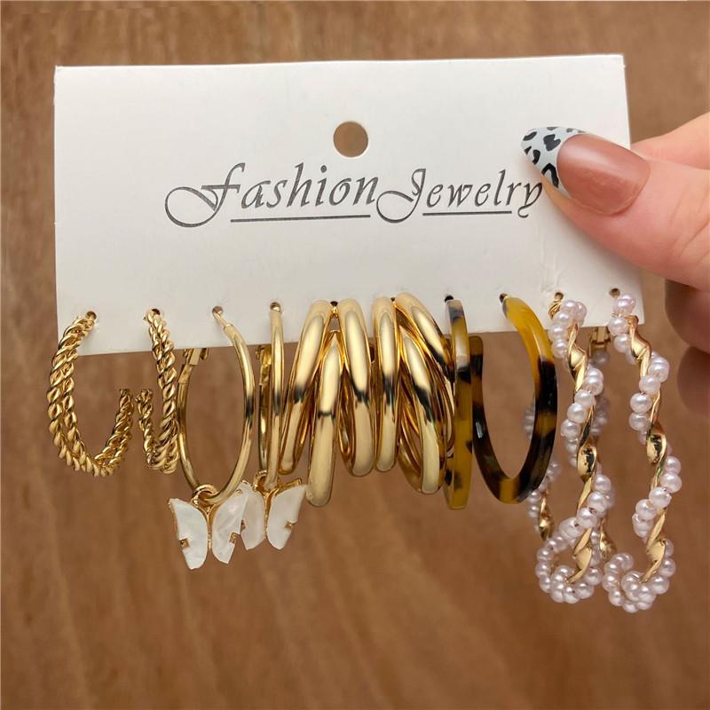 Modyle Vintage Pearl Butterfly Leopard Acrylic Earring Set For Women Girls Heart Earrings Elegant Wedding Party Jewellery