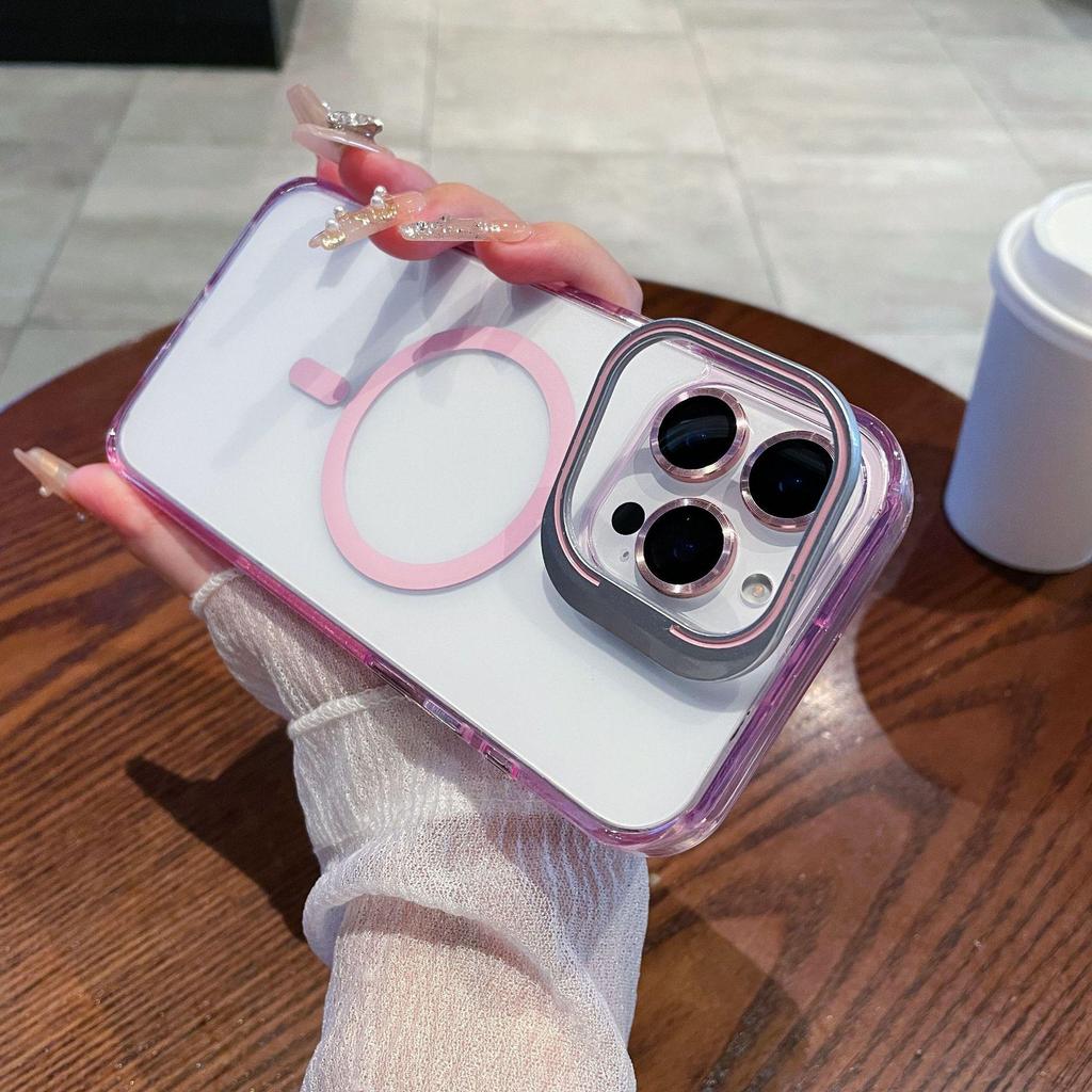 iPhone 17 Pro Max Magnetic Lens Stand Case - Transparent, Drop-Proof, Full Coverage Protective Case