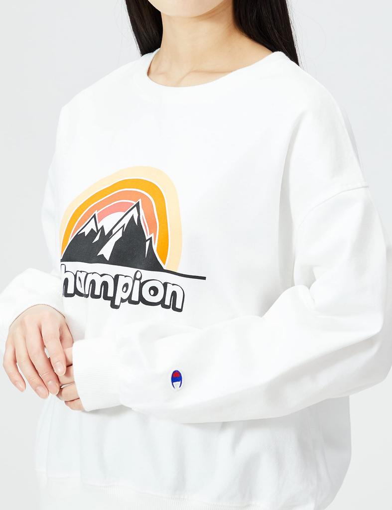 Champion Casual Long Sleeve Graphic Logo Loose Size M Women's T-Shirt, 100% Cotton, Print, Fit, White, (CW-V405)