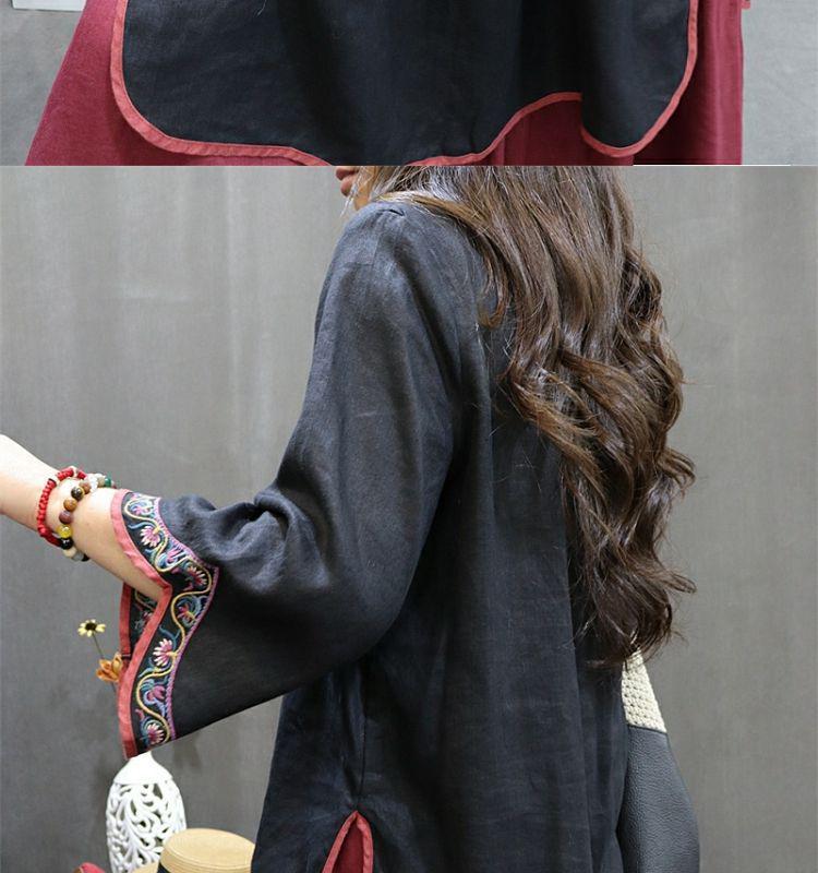 Embroidered Cotton Linen Cheongsam: Mid-Length Ethnic Summer Dress