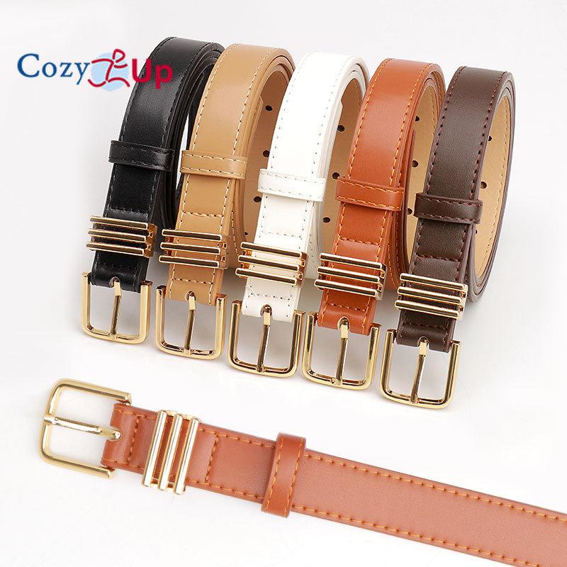 Women Leather Belt with Gold Buckle Ladies Faux Leather Belt for Jeans Pants