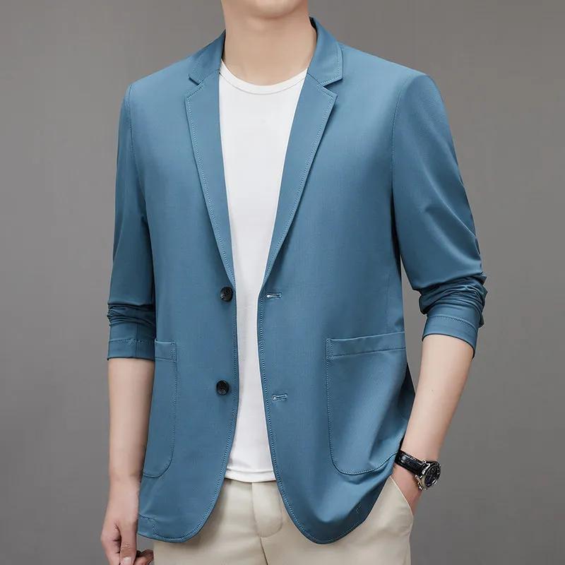 Men's Ice Silk Blazer Spring Autumn Thin Suit Jacket Lightweight Single Breasted Sun Protection Casual Coat Outerwear