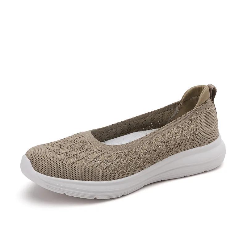 

Fashion Spring New Large Size Women s Shoes Shallow Mouth Flat Bottom Mom Shoes Casual Mesh Knitted Vulcanized Shoes Soft Sole Flats 42 хаки